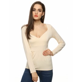 Finejo Women Fashion Sexy Lady Long Sleeve V Neck Casual Slim Top Blouse Shirt