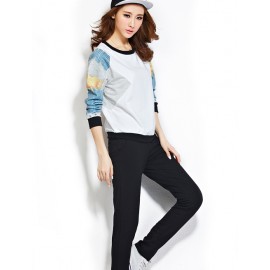 Cosy Cartoon Print Splicing Sweatshirt and Pants M-2XL