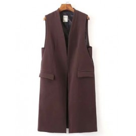 Modish Flap Pocket Longline Sleeveless Blazer with Open Front