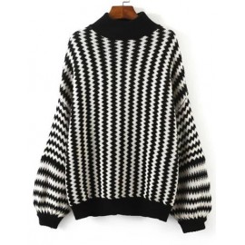 Classic Zigzag Monochrome Sweater in Balloon Sleeve