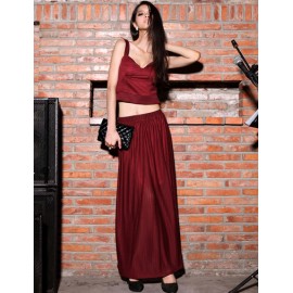 Fashionable Shoulder-Strap Cropped Top and Floor-Length Skirt S-L