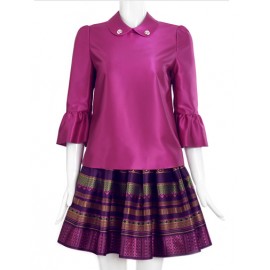 Refined Peter Pan Collar 3/4 Sleeve Top and Skirt For Women Size:S-XL