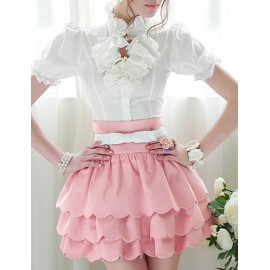 Sweet Waved Layers Skirt in Pure Color For Women Size:S-XL