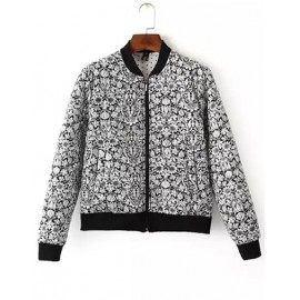 Casual Quilted Bomber Jacket in Floral Print Size:S-L