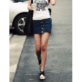 Trendy Rough Selvedge Denim Skirt with Multi Button Detail Size:S-M