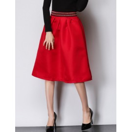 Chic Stripes Elastic Waist Knee-Length Skirt Size:S-XL