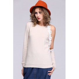 New Fashion Autumn Winter Women's Lace Hollow Shoulder Pullover Casual Sweatshirt Top Blouse