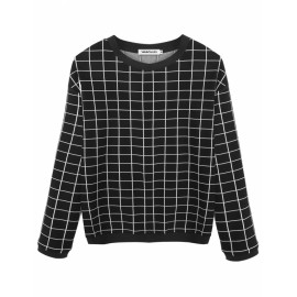 2016 Trends High Quality Black Long Sleeve O-neck Grid Print Sweatshirt