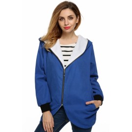 Finejo Stylish Women Irregular Slim Zipper Hooded Fleece Coat Overcoat Jacket 