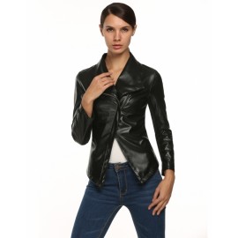Stylish Ladies Women Full Sleeve Asymmetrical Leather Jacket Coat
