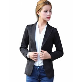 Finejo Fashion Women Lady Long Sleeve Lapel One Button Casual Solid Coat Jacket