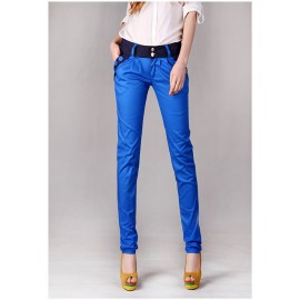 Women Fashion Korea Style Casual Slim Candy Color Contrast Color Patchwork Long Pencil Trouser Harem Pants