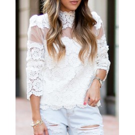 Sweet 3/4 Sleeve Lace Crocheted Tee in White