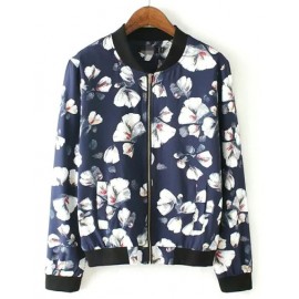 Casual Sporty Baseball Jacket in Floral Print Size:S-L