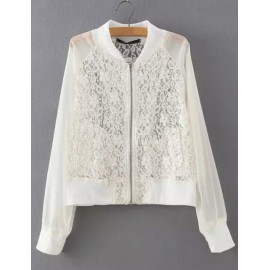 Chic Lightweight Jacket with Lace Panel Size:S-L