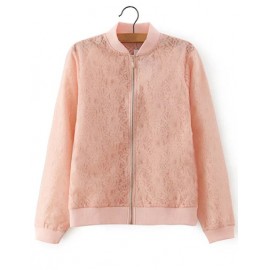 Pretty Sweet Zip Front Lace Jacket in Pink Size:S-L