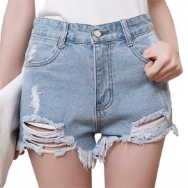 Women New Summer Fashion High Waist Sexy Denim Shorts Hole Ripped Jeans Shorts