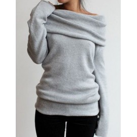 Casual Cowl Neck Long Sleeve Tops in Pure Color