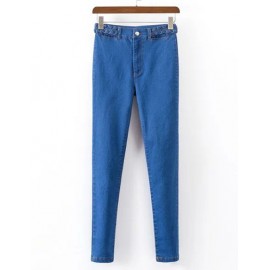 Dramatic Stretchy High Waist Slinky Jeans with Belt Trim Size:S-XL