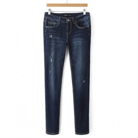 Korean High Waist Skinny Jeans with Distressed Detail Size:S-XL