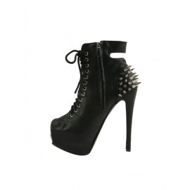Cool Lace-Up Stiletto Heel Zipped Short Boots with Rivet Detail Size:35-39