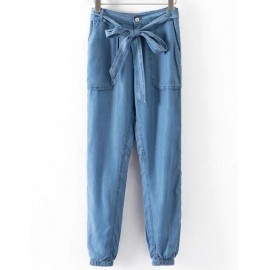 Hip-Hop Bowknot Belted Loose Harem Pants in Pure Color