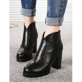  Stylish Zip Side Chunky Heel Short Boots with Antislip Sole Size:34-39