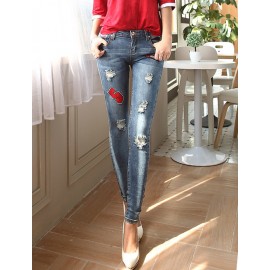 Fashion No.5 Applique Distressed Skinny Jeans