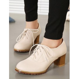 Refined Lace-Up Design Chunky Heel Shoes Size:35-39